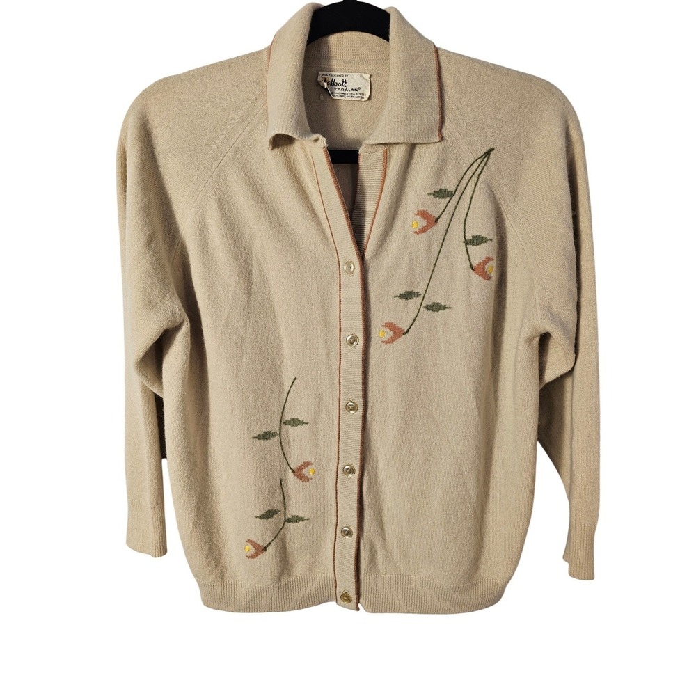 Vintage Talbott Taralan Small Cardigan Sweater Beige Orlon Acrylic